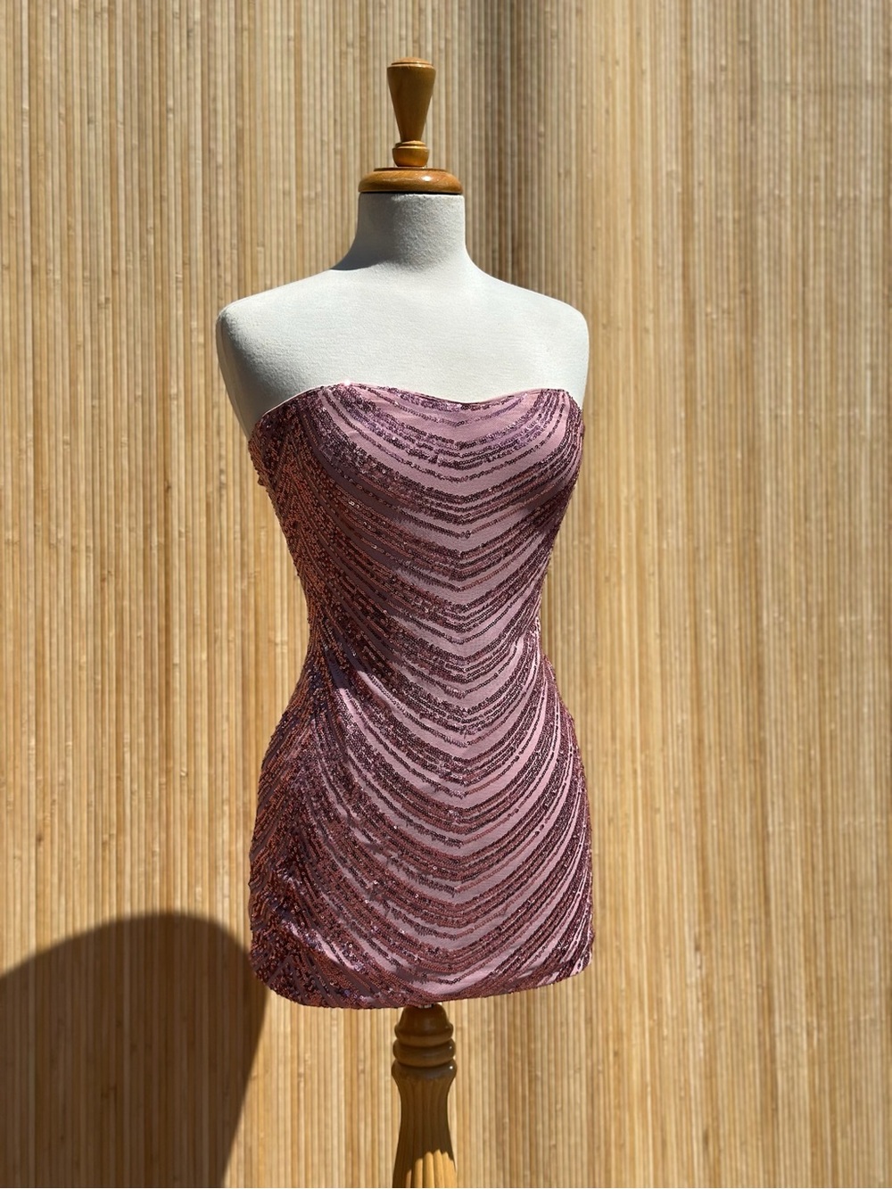 Hello Molly Strapless Sequin Mini Dress in Mauve Pink